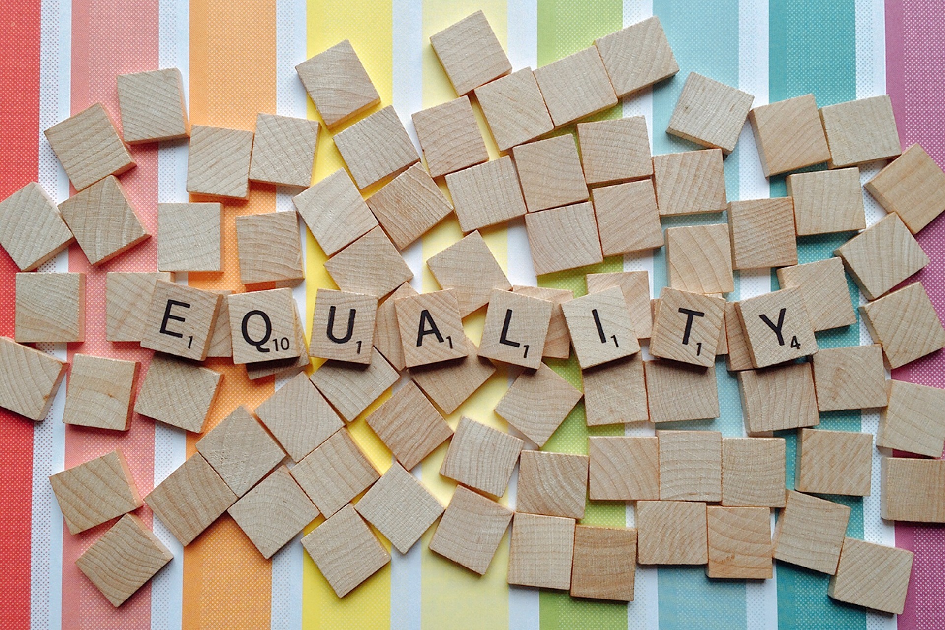 Equality spelled out on wooden scrabble blocks