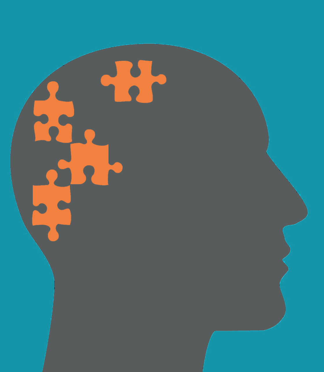 A graphic of a head with jigsaw pieces in it